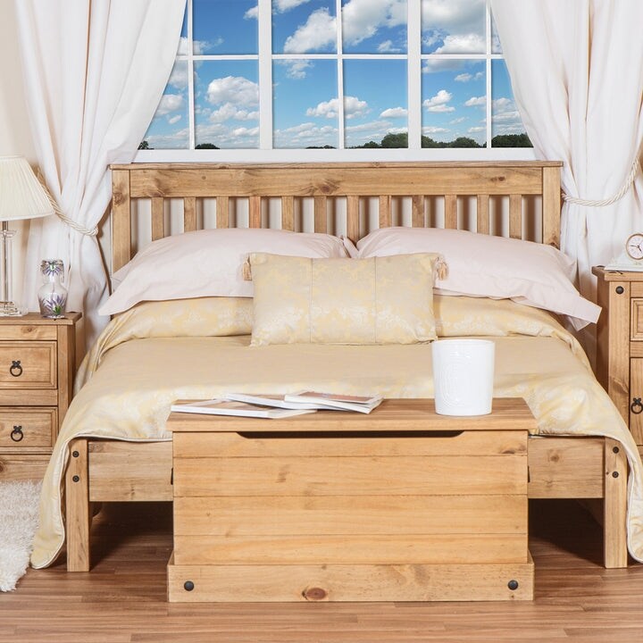 Wood Slatted Full Double Size Bed Corona Collection | Furniture